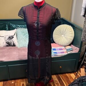 Sheer vintage inspired Black and white polka dot Midi Dress